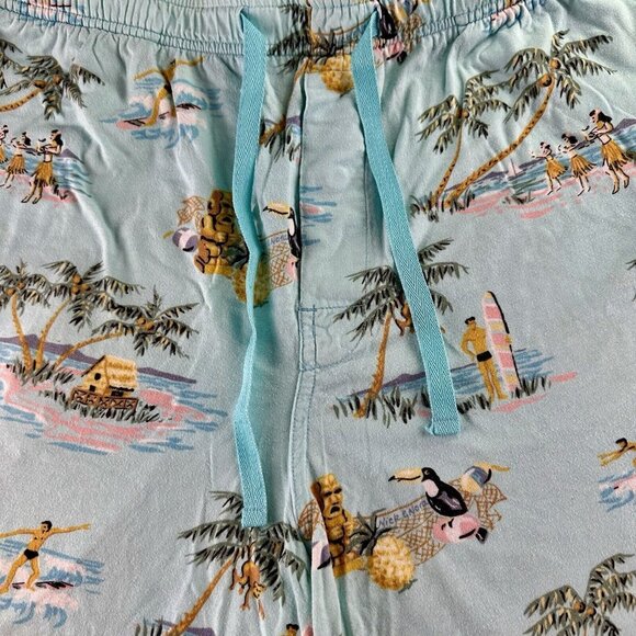 NICK & NORA Flannel Pajama Shorts Men’s Med Aqua Blue Hawaii Toucan Hula Surfer - Picture 10 of 16